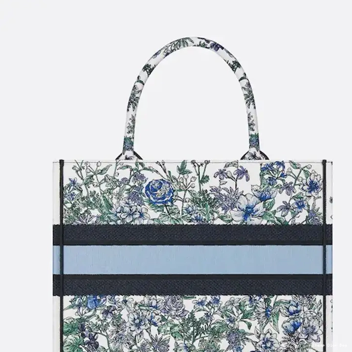Dior Factory Outlet Dior Blue Canvas Flowers Motif Book Tote White Constellation 0504